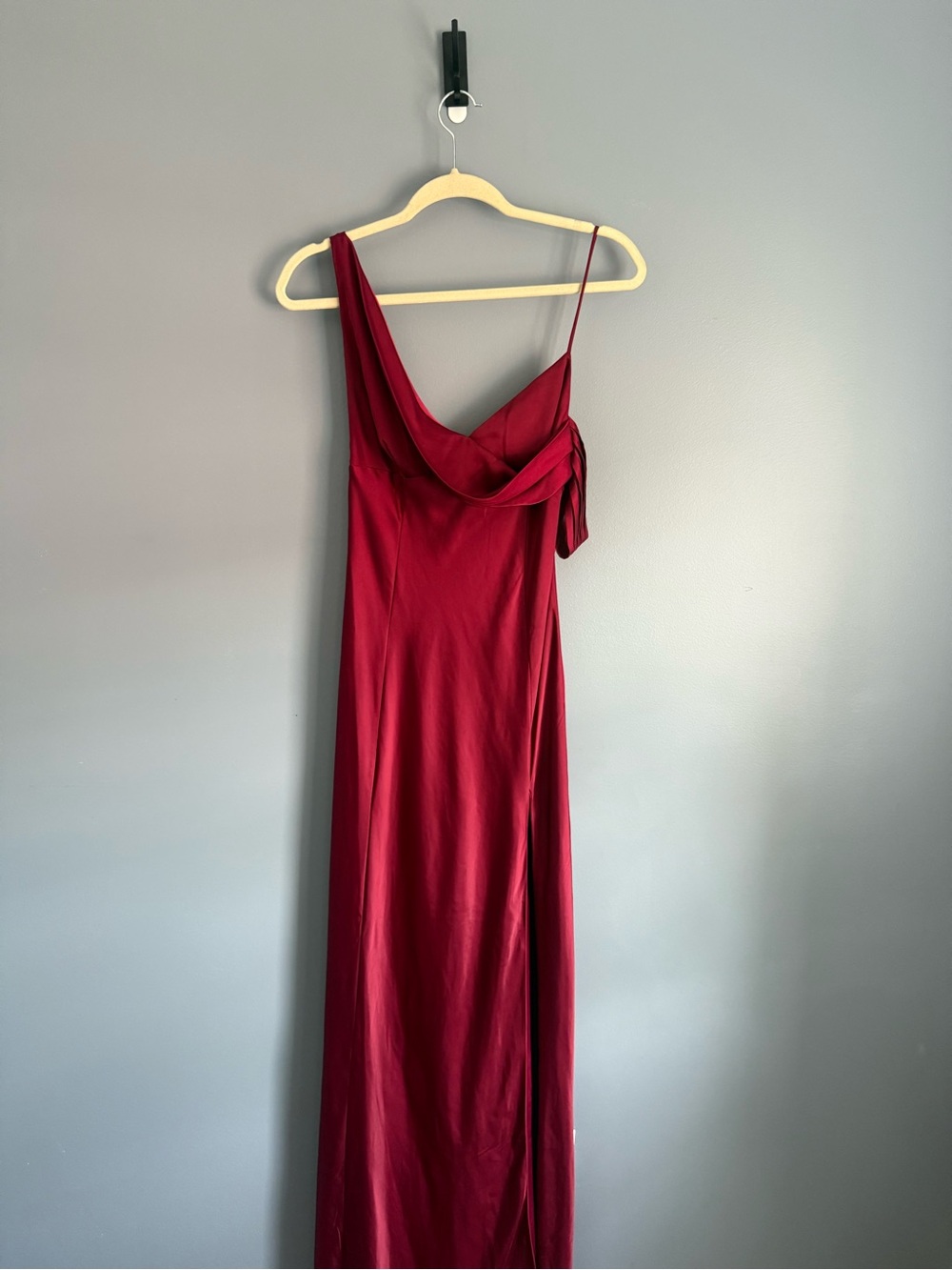Meshki Wine One-Shoulder Draped Slip Dress